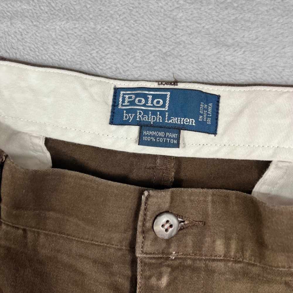 Polo Ralph Lauren Hammond Pant Mens 36/30 Brown Pleated Cuffed Cotton Chinos - Picture 3 of 12
